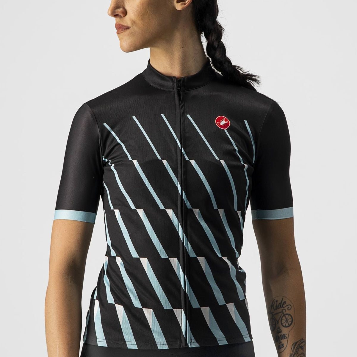 CASTELLI Pendio Women's Jersey - Light Black / Sky Blue White